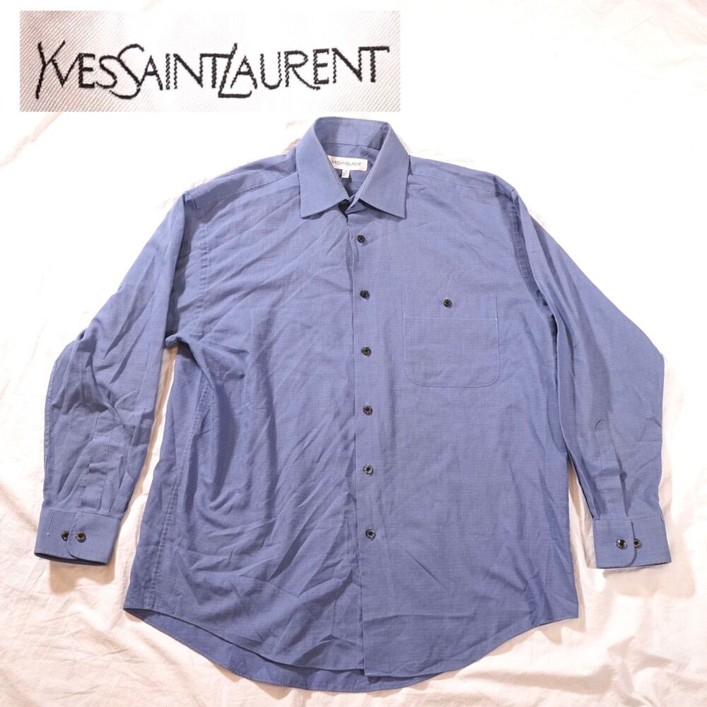 Yves Saint Laurent Button Up Dress Shirt Mens Size Large 16 Blue